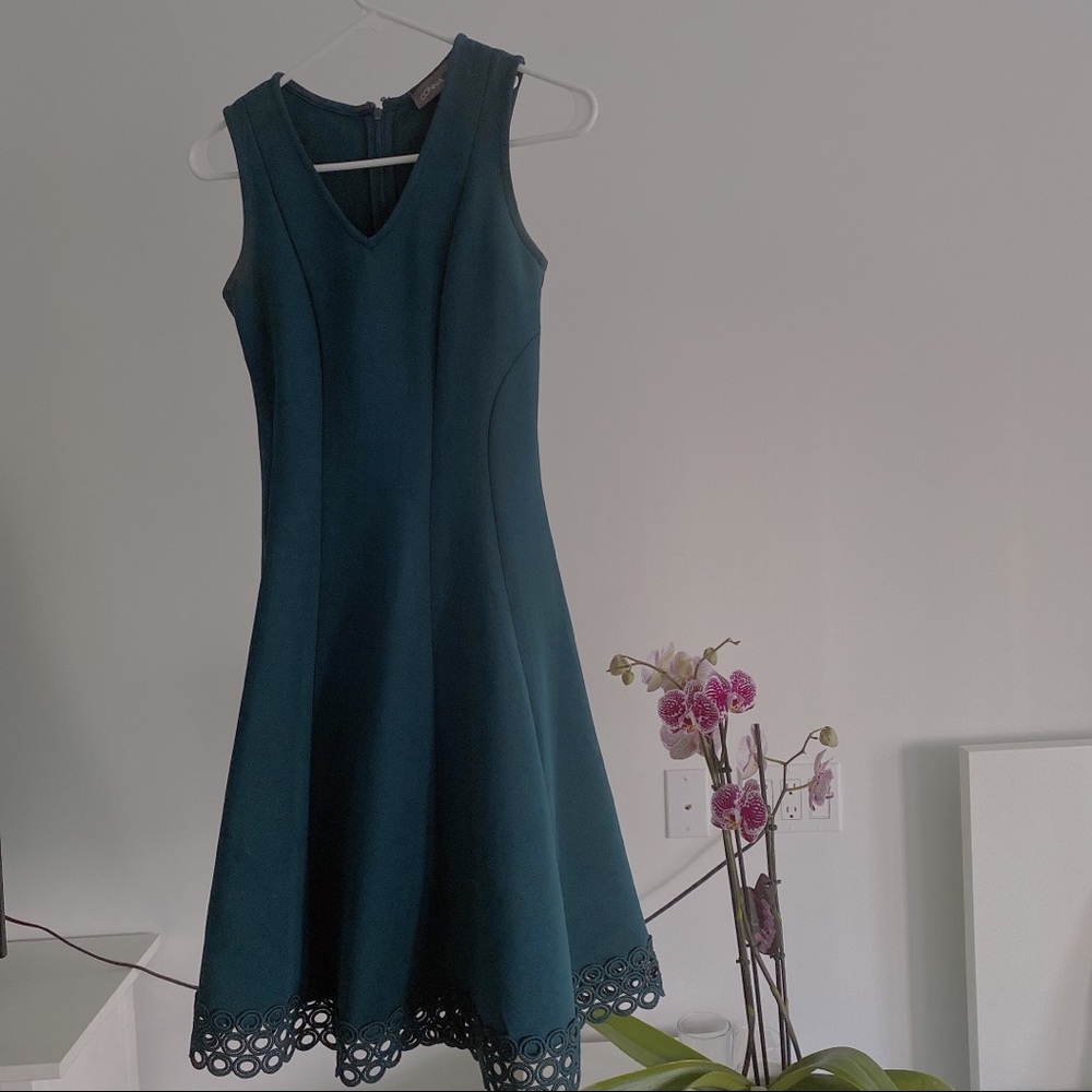 Donna Rocco V-Neck Crochet Hem Dress